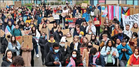  ?? ?? PROTEST: Durham students take to the streets to demand the sacking of Professor Luckhurst after he branded them ‘pathetic’ for walking out of a dinner