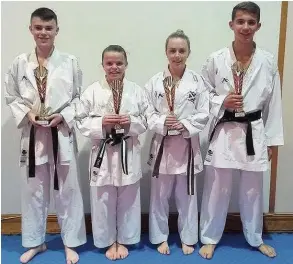  ??  ?? Medal winners Keir Fraser, Leah Semple, Amy Luke and Louis Galsso