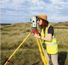  ??  ?? Below: Gilly Carr using the total station theodolite