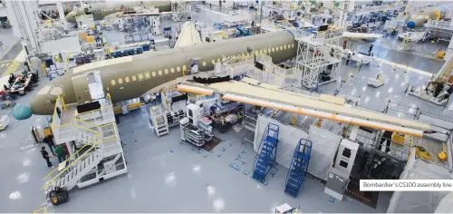  ??  ?? Bombardier’s CS100 assembly line