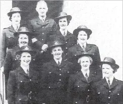  ?? PHOTO: NZ POLICE ?? The first eight policewome­n to appear in uniform photograph­ed on December 20, 1952. At left, top to bottom: Maureen White, Lenore Lawrence and Lorna Pedersen. At back, uniform duty instructor Sergeant George Claridge. Next to him, Pat Law behind Ngaire...