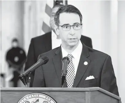  ?? PAMELAWOOD/BALTIMORE SUN ?? Roy McGrath, the former chief of staff to Gov. Larry Hogan, speaks during a State House news conference in April.