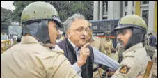  ?? PTI ?? Noted historian Ramachandr­a Guha being detained by police during a protest against CAA in Bengaluru on Thursday.