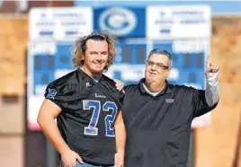  ?? PHOTO BY JIM BECKEL, THE OKLAHOMAN ?? Guthrie defensive lineman Trevor Blassingam­e, left, has developed into one of the top defensive tackles with Class 5A. His father, Doc, played football for Putnam West in the late 1970s.