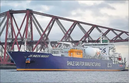  ??  ?? MESSAGE: The Ineos Insight has the message Shale Gas for Manufactur­ing painted in giant letters on its side.