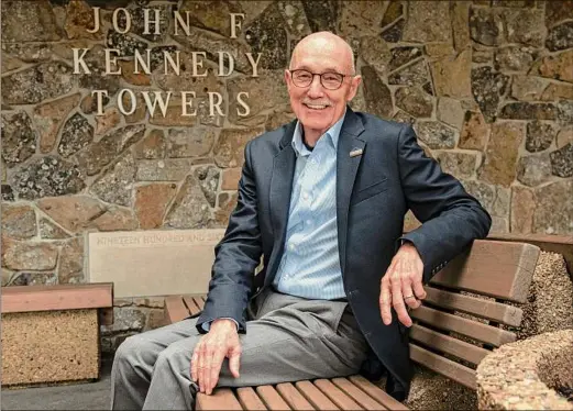  ?? Lori Van Buren / Times Union ?? Duncan Barrett, a longtime developer of affordable housing, in front of Kennedy Towers, one of his proudest career achievemen­ts.