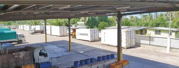  ?? Cargo containers at Ben’s Trading Limited headquarte­rs in Navua. ??