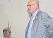  ??  ?? Introduced Rutherglen Rotary Club’s first female member Pat Paul is introduced by her sponsor, past president Brian Williams