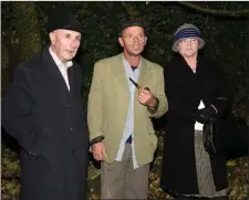  ??  ?? Gerard Roche, Martin Hennessy and Angeline Bridegeman in the cemetery scene of Big Maggies at the Schoolyard Theatre.