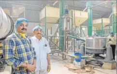  ?? HT PHOTOS: SATISH BATE ?? ▪ Jeevan Prashanth and his father Seshu Prashanth, co-founders of Orillet Foods, which processes and packages quinoa. ‘We are now sourcing from Rajasthan, as Anantapur farmers move away from cultivatin­g quinoa,’ Jeevan says.