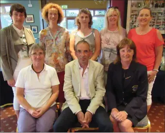  ??  ?? Prize-winners in the New Ross lady Captain’s charity day in aid of MS Ireland sponsored by ESET Ireland. Back (from left): Mary Rose Ryan (mixed), Claire Ogilvy-White and Rita Furlong (third), Margaret Rossiter and Bridget Murphy (second). Front (from...