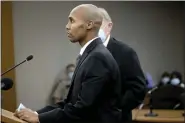  ?? ELIZABETH FLORES/STAR TRIBUNE VIA AP, POOL, FILE ?? Former Minneapoli­s police officer Mohamed Noor addresses Judge Kathryn Quaintance at the Hennepin County Government Center, Oct. 21, 2021, in Minneapoli­s. Noor, who fatally shot a woman who called 911to report a possible sexual assault behind her home in 2017, is scheduled to be released from incarcerat­ion on Monday.