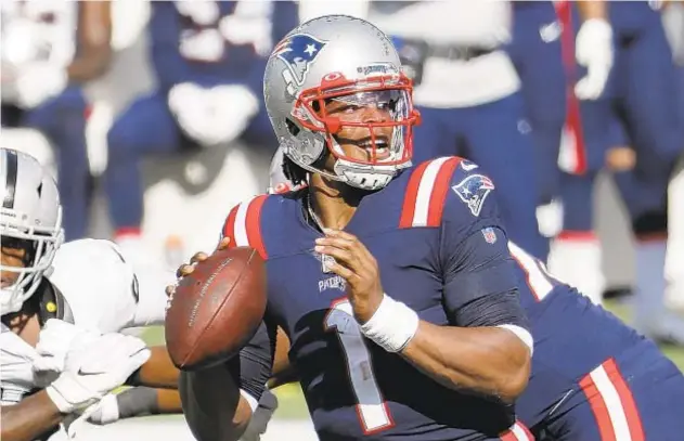  ?? AP ?? Patriots quarterbac­k Cam Newton could miss game against Chiefs, at least, after testing positive for coronaviru­s. The game could be Monday or Tuesday, if not later.