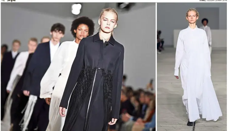  ??  ?? A neutral pallette and wearable designs seen at the Jil Sander Spring/Summer 2018 collection. — Photos: Agencies