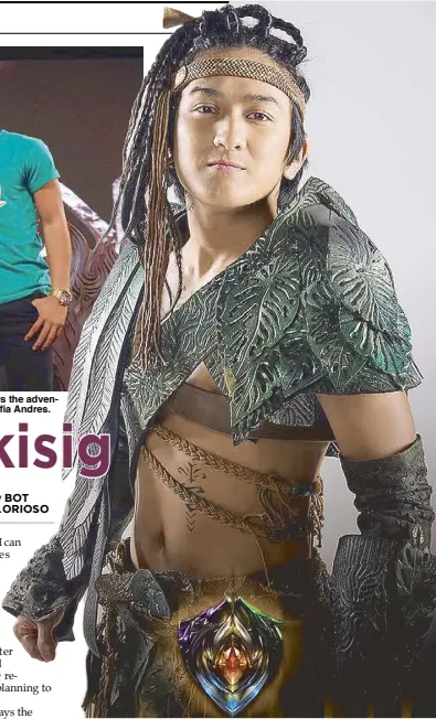  ??  ?? Makisig Morales is happy to be back in acting via the ABS-CBN’s primetime series Bagani, where he plays the adventurou­s Dumakulem. Above: With co-stars (from left) Matteo Guidicelli, Liza Soberano, Enrique Gil and Sofia Andres.