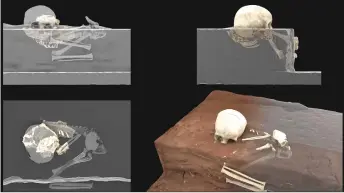  ??  ?? This handout computer-generated image released by the CNRS-University of Bordeaux, shows the remains of a 3-year-old child named by the scientists “Mtoto” (meaning ‘child’ in Swahili) buried inside a deliberate­ly dug pit almost 80,000 years ago. — AFP photo