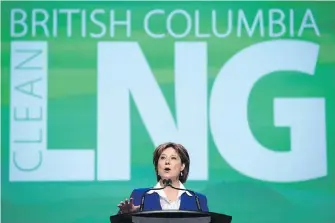 ??  ?? Premier Christy Clark touts LNG at the conference in Vancouver last October.