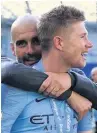  ??  ?? STAY, KEV Pep Guardiola with midfield ace Kevin De Bruyne
