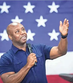  ?? JOSEPH CRESS/IOWA CITY PRESS-CITIZEN ?? Sen. Tim Scott’s nod toward inclusion has generally been absent from other Republican­s who have swung through Iowa.