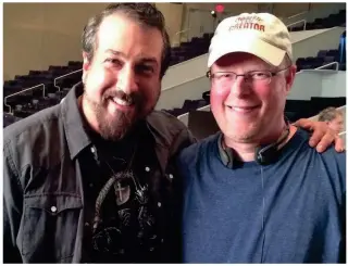  ?? SUBMITTED BY CHRISTOPHE­R SHAW ?? Actor and singer Joey Fatone on the set of “Church People” with director Chistopher Shaw of Coshocton. The faith based flick will be available for digital download and on DVD on Sept. 3.