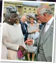  ??  ?? Right: Prince Charles chats with Karen at a garden party at Buckingham Palace a month after the royal wedding