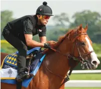  ?? AP ?? Justify gallops around the main track during a workout. —