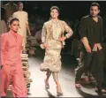  ??  ?? (Clockwise from left) Manisha Koirala walked the ramp for Sohaya Misra; Kanika Goyal made the collar a talking point; designs from Rajesh Pratap Singh’s collection; Arjun Saluja attempted to blur gender lines with “Dissonance”