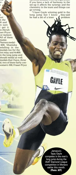  ?? (Photo: AFP) ?? Jamaica’s
Tajay Gayle competes in the men’s long jump during the IAAF Diamond League competitio­n in Monaco earlier this month.