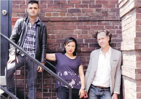  ?? THE CANADIAN PRESS ?? From left, producer Rouvan Silogix, director Esther Jun and music director and performer Jason Collett, who are staging an anti-Nazi cabaret play this month in Toronto. It’s one of a number of Canadian production­s taking a stab at timely political issues.