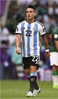  ?? ?? Lautaro Martinez, la sua Argentina ha perso la prima al Mondiale