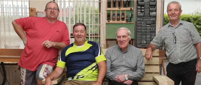  ??  ?? At the open day in Drogheda Men’s Sheds were Glen Clarke, Anthony Neilis, Tony Kearney and Joe Fay.