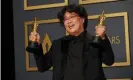  ??  ?? If ethnic minority directors can break through the Oscar ceiling, why can’t women? ... Bong Joon-ho with his Oscars. Photograph: Nick Agro/Ampas