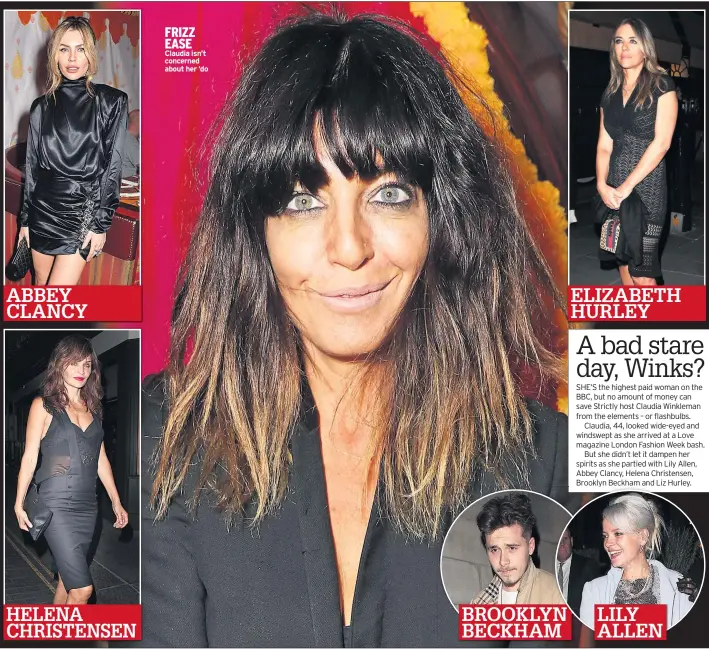  ??  ?? FRIZZ EASE Claudia isn’t concerned about her ‘do ABBEY CLANCY HELENA CHRISTENSE­N BROOKLYN BECKHAM LILY ALLEN ELIZABETH HURLEY