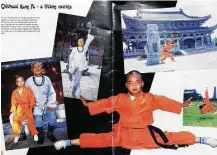  ??  ?? A magazine article shows Feng as a young boy growing up in a Shaolin temple in China. By the age of 7, he was traveling the world as part of a Shaolin performanc­e team.