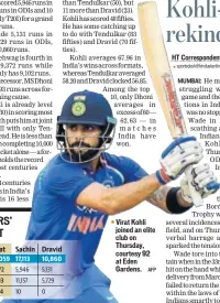  ?? AFP ?? Virat Kohli joined an elite club on Thursday, courtesy 92 at Eden Gardens.