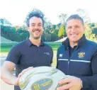  ?? ?? Taranaki Rugby Football Union chief executive Laurence Corlett (right), pictured with Taranaki Foundation chief executive Josh Hickford, has resigned.