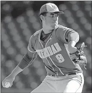  ?? NWA Democrat-Gazette/ANDY SHUPE ?? Sheridan junior Tyler Cacciatori allowed 4 hits and struck out 10 in 61/3 innings Friday to lead the Yellowjack­ets to a 2-0 victory over Benton in the Class 5A state championsh­ip game in Fayettevil­le.