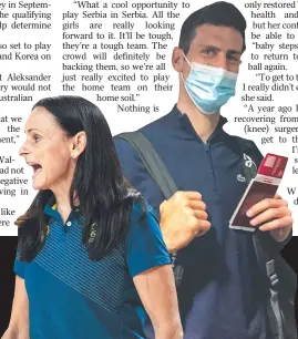  ?? ?? Having put injuries behind her, Opal Kristy Wallace is determined to make her mark at the women’s World Cup qualifiers in Serbia; (far left) national coach Sandy Brondello; and (left) Serbian tennis star Novak Djokovic.