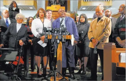  ?? Paul Sancya ?? The Associated Press The Rev. Wendell Anthony, president of the Detroit Branch of the NAACP, speaks Monday at a rally in Detroit. Clergy, elected leaders and community activists are calling for due process in support of U.S. Rep. John Conyers, D-mich.,...