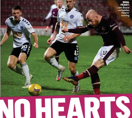  ??  ?? GOAL FEAST: Liam Boyce completes Hearts’ scoring