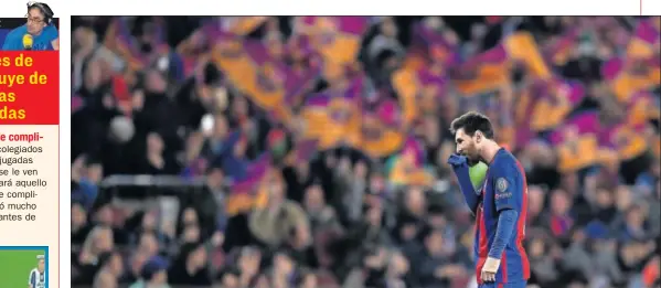  ??  ?? DESOLADO. Messi, abandonand­o en solitario el Camp Nou.