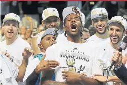  ?? DAVID J. PHILLIP/THE ASSOCIATED PRESS FILE PHOTO ?? Kawhi Leonard raised a little yell after leading the star-studded Spurs to the 2014 NBA title, Leonard was named MVP, the high point of his career in San Antonio.