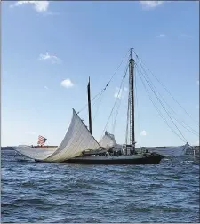  ?? KURT SCHLEICHER VIA AP, FILE ?? This photo provided by Kurt Schleicher shows the schooner Grace Bailey with its main mast broken off the coast of Rockland, Maine, Monday, Oct. 9, 2023.