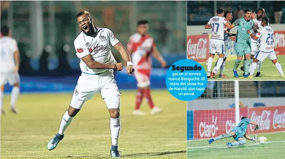  ??  ?? Segundo gol en el torneo marcó Benguché. El resto del show fue de Harold, que tapó un penal. Olimpia venció 1-0 a Vida en un trabajado partido en el Nacional