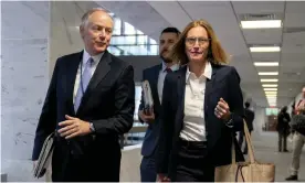  ?? June. Photograph: Bloomberg/Getty Images ?? Louisa Terrell, right, the White House legislativ­e affairs director, arrives at a bipartisan infrastruc­ture meeting in Washington DC on 22