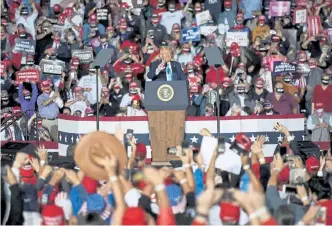  ?? Steve Ruark, The Associated Press ?? President Donald Trump speaks at a campaign rally last Saturday at Harrisburg Internatio­nal Airport in Middletown, Pa.