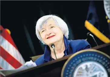  ?? Brendan Smialowski AFP/Getty Images ?? DESPITE WIDESPREAD PRAISE for Janet L. Yellen’s performanc­e as Fed chairwoman, President Trump decided last fall not to renominate her, a Democrat, for a second four-year term. At top, President Obama in 2013 nominates Yellen to succeed Ben S....