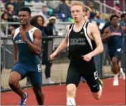  ?? BOB RAINES — DIGITAL FIRST MEDIA ?? Dock Mennonite’s Austin Kratz, pictured her at the Pennsylvan­ia Track Classic in 2017, continued his stellar track season with gold in the 4x100 relay at the IAAF World Under-20 Track &amp; Field Championsh­ips.