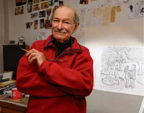  ?? JON GILBERT FOX ?? The late New Yorker cartoonist Edward Koren in his studio in Brookfield, Vt., in 2013.