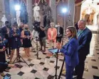  ?? ANDREW HARNIK/AP ?? House Speaker Nancy Pelosi, D-Calif., and Senate Minority Leader Chuck Schumer of N.Y., speak to reporters Wednesday.